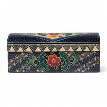 Load image into Gallery viewer, Hand-Carved Floral Rectangular Lined Batik Wood Jewelry Box - Indigo Garden | NOVICA
