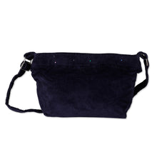 Load image into Gallery viewer, Adjustable Cotton Corduroy Shoulder Bag in Blue Shade - Midnight Elegance | NOVICA
