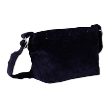 Load image into Gallery viewer, Adjustable Cotton Corduroy Shoulder Bag in Blue Shade - Midnight Elegance | NOVICA
