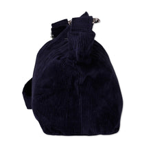 Load image into Gallery viewer, Adjustable Cotton Corduroy Shoulder Bag in Blue Shade - Midnight Elegance | NOVICA
