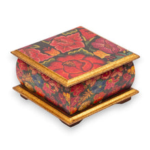 Load image into Gallery viewer, Floral Patterned Decoupage Pinewood Jewelry Box from Mexico - Flowers from East | NOVICA
