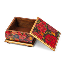 Load image into Gallery viewer, Floral Patterned Decoupage Pinewood Jewelry Box from Mexico - Flowers from East | NOVICA
