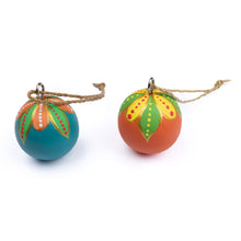 Load image into Gallery viewer, Pair of Hand-Carved Painted Wood Globe Christmas Ornaments - Colorful Holiday Globes | NOVICA
