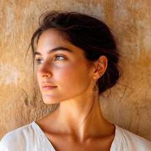 Load image into Gallery viewer, Crescent-Inspired Modern Gold-Plated Brass Dangle Earrings - Layered Crescent | NOVICA
