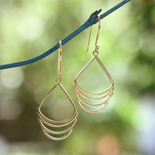 Load image into Gallery viewer, Crescent-Inspired Modern Gold-Plated Brass Dangle Earrings - Layered Crescent | NOVICA
