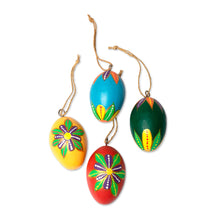 Load image into Gallery viewer, Egg-Shaped Hand-Painted Wood Christmas Ornaments (Set of 4) - Festive Eggs | NOVICA
