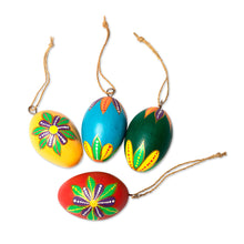 Load image into Gallery viewer, Egg-Shaped Hand-Painted Wood Christmas Ornaments (Set of 4) - Festive Eggs | NOVICA

