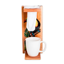 Load image into Gallery viewer, Hand-Painted Pinewood Toucan Single-Serve Drip Coffee Stand - Coffee with Toucans | NOVICA
