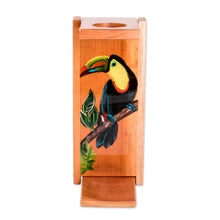 Load image into Gallery viewer, Hand-Painted Pinewood Toucan Single-Serve Drip Coffee Stand - Coffee with Toucans | NOVICA
