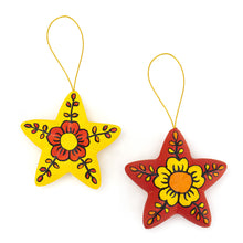Load image into Gallery viewer, 2 Hand-Painted Ceramic Star Floral Christmas Ornaments - Ayacucho Floral Stars | NOVICA
