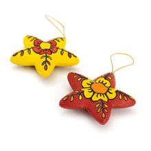 Load image into Gallery viewer, 2 Hand-Painted Ceramic Star Floral Christmas Ornaments - Ayacucho Floral Stars | NOVICA
