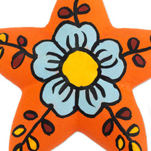 Load image into Gallery viewer, 2 Orange Blue Star Floral-Themed Ceramic Christmas Ornaments - Ayacucho Flowered Stars | NOVICA
