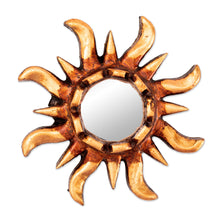 Load image into Gallery viewer, Sun-Shaped Mirrored Wood Wall Accent with Bronze Gilt - Blazing Sun | NOVICA
