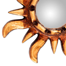 Load image into Gallery viewer, Sun-Shaped Mirrored Wood Wall Accent with Bronze Gilt - Blazing Sun | NOVICA
