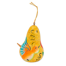 Load image into Gallery viewer, Birdhouse-Shaped Dried Gourd Ornament with Floral Designs - Yellow Birdhouse Bloom | NOVICA
