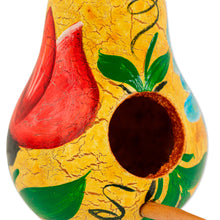 Load image into Gallery viewer, Birdhouse-Shaped Dried Gourd Ornament with Floral Designs - Yellow Birdhouse Bloom | NOVICA
