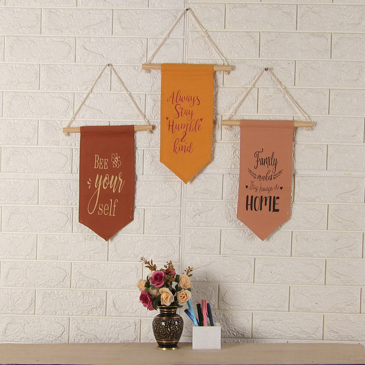 Set of 3 Cotton Wall Hangings with Inspirational Quotes - Positive Vibes | NOVICA