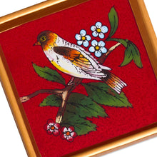 Load image into Gallery viewer, Red and Golden Reverse-Painted Glass Spring Coaster Pair - Passionate Songbird | NOVICA
