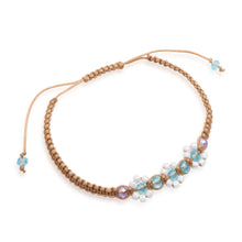 Load image into Gallery viewer, Floral Blue Topaz Amethyst Glass-Beaded Macrame Bracelet - Flowery Radiance | NOVICA

