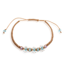 Load image into Gallery viewer, Floral Blue Topaz Amethyst Glass-Beaded Macrame Bracelet - Flowery Radiance | NOVICA

