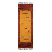 Load image into Gallery viewer, Folk Art-Inspired 2x6 100% Cotton Fringed Dhurrie Runner Rug - Pastoral Harmony | NOVICA
