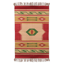 Load image into Gallery viewer, Hand-Loomed Geometric Fringed Cotton Dhurrie Area Rug (2x3) - Traditional Accents | NOVICA
