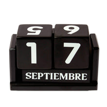 Load image into Gallery viewer, Handcrafted Marble and Wood Perpetual Desk Calendar in Black - Eternal Time | NOVICA
