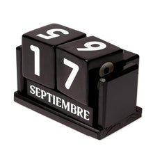 Load image into Gallery viewer, Handcrafted Marble and Wood Perpetual Desk Calendar in Black - Eternal Time | NOVICA
