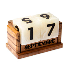 Load image into Gallery viewer, Marble Perpetual Desk Calendar with Natural Wood Base - Everlasting Time | NOVICA
