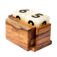 Load image into Gallery viewer, Marble Perpetual Desk Calendar with Natural Wood Base - Everlasting Time | NOVICA

