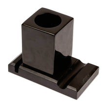 Load image into Gallery viewer, Handcrafted Marble Pencil Phone and Card Holder in Black - Essentials in Place | NOVICA
