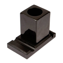 Load image into Gallery viewer, Handcrafted Marble Pencil Phone and Card Holder in Black - Essentials in Place | NOVICA

