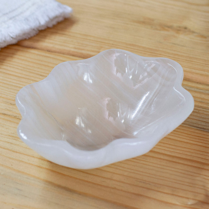 White Shell-Themed Marble Catchall Jewelry Tray Vanity Dish - White Shell | NOVICA