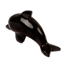 Load image into Gallery viewer, Handcrafted Dolphin-Shaped Dark-Palette Marble Figurine - Nocturnal Fins | NOVICA
