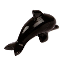 Load image into Gallery viewer, Handcrafted Dolphin-Shaped Dark-Palette Marble Figurine - Nocturnal Fins | NOVICA
