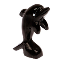 Load image into Gallery viewer, Inspirational Dolphin-Themed Dark-Palette Marble Figurine - Mystic Sea | NOVICA

