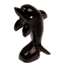 Load image into Gallery viewer, Inspirational Dolphin-Themed Dark-Palette Marble Figurine - Mystic Sea | NOVICA
