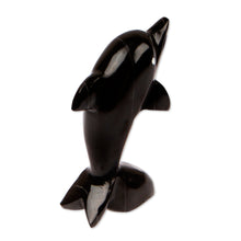 Load image into Gallery viewer, Inspirational Dolphin-Themed Dark-Palette Marble Figurine - Mystic Sea | NOVICA
