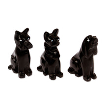 Load image into Gallery viewer, Dog-Themed 3-Piece Marble Figurine Set in a Dark Palette - Tails at Night | NOVICA
