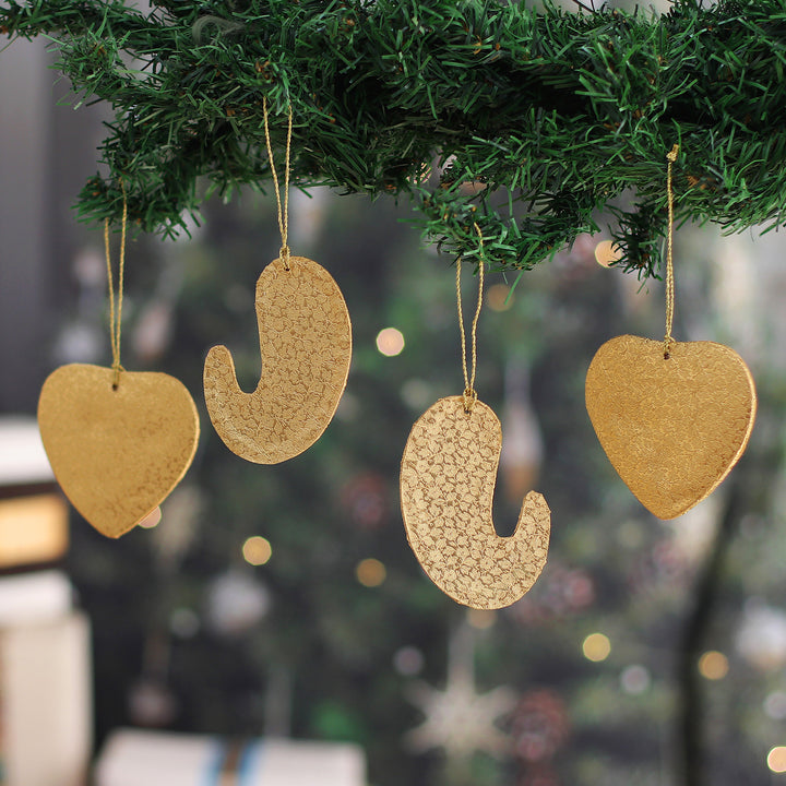 Set of 4 Heart and Paisley-Shaped Fabric Christmas Ornaments - Hearts and Paisleys | NOVICA