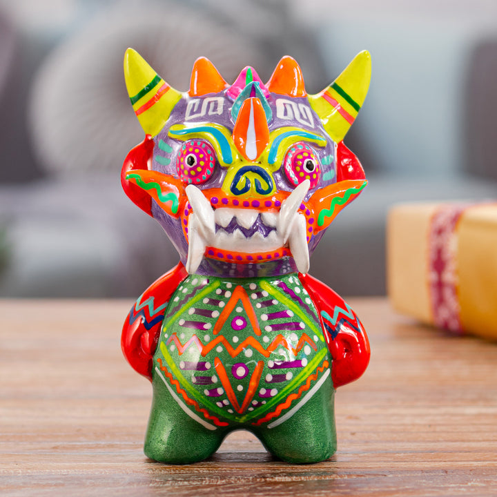 Folk Art Hand-Painted Ceramic Figurine from Peru - La Diablada | NOVICA