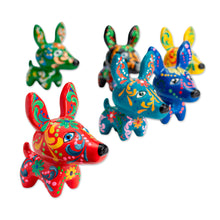 Load image into Gallery viewer, Dog-Themed Red Ceramic Figurine with Hand-Painted Motifs - Cheerful Dog | NOVICA
