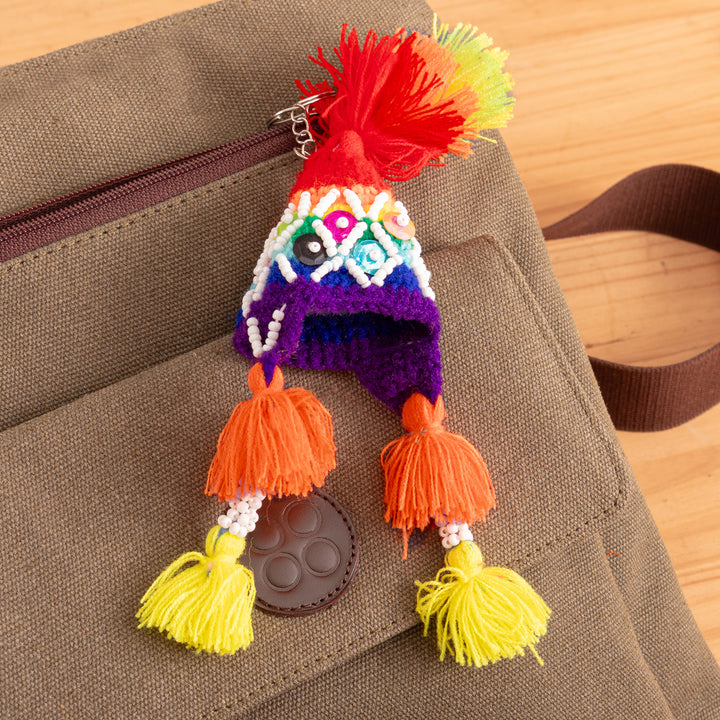 Folk Art-Themed Crochet Chullo Hat Keychain from Peru - Chullo Luck | NOVICA