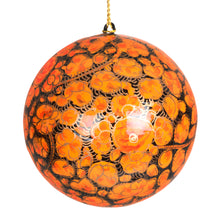 Load image into Gallery viewer, Painted 3-Piece Orange and Golden Papier Mache Ornament Set - Holiday Evenings | NOVICA

