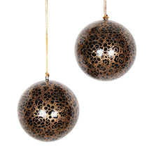 Load image into Gallery viewer, Artisan-Made 4-Piece Floral Black and Golden Ornament Set - Midnight Cheers | NOVICA
