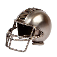 Load image into Gallery viewer, Sport-Themed Upcycled Football Helmet Metallic Sculpture - New Player | NOVICA
