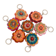 Load image into Gallery viewer, Floral Crocheted Beaded Keychain and Charm for Handbags - Gummy Flower | NOVICA
