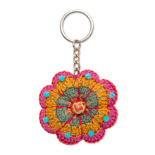 Load image into Gallery viewer, Floral Crocheted Beaded Keychain and Charm for Handbags - Gummy Flower | NOVICA
