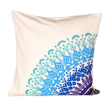 Load image into Gallery viewer, Leafy Blue and Turquoise Mandala Cotton Cushion Cover Pair - Divine Orchard | NOVICA

