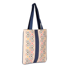 Load image into Gallery viewer, Folk Art-Themed White and Blue 100% Cotton Shoulder Bag - Paths to Midnight | NOVICA
